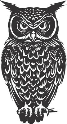 AI generated Silhouette owl animal black color only full body