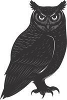 AI generated Silhouette owl animal black color only full body vector