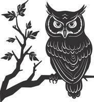 AI generated Silhouette owl animal black color only full body vector