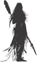 AI generated Silhouette native american woman holding stone weapon black color only full body vector