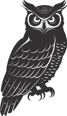 AI generated Silhouette owl animal black color only full body