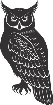 AI generated Silhouette owl animal black color only full body