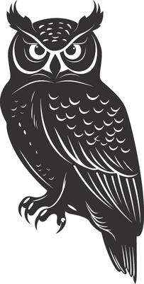 AI generated Silhouette owl animal black color only full body