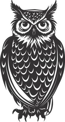 AI generated Silhouette owl animal black color only full body