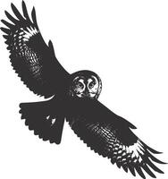 AI generated Silhouette owl animal fly black color only full body vector