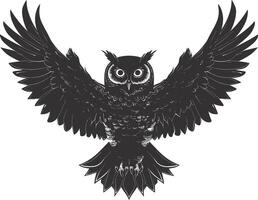 AI generated Silhouette owl animal fly black color only full body vector