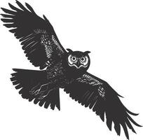 AI generated Silhouette owl animal fly black color only full body vector