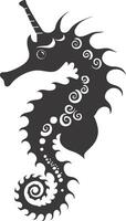 AI generated Silhouette seahorse animal black color only full body vector