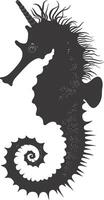 AI generated Silhouette seahorse animal black color only full body vector