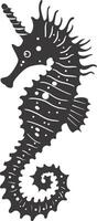 AI generated Silhouette seahorse animal black color only full body vector