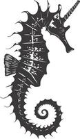 AI generated Silhouette seahorse animal black color only full body vector