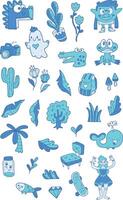 Cute Colorful and Bright Character Icon Pack Blue vector