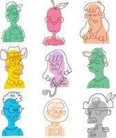 linda vistoso y brillante forma retrato personas caracteres dibujos animados cabezas vector