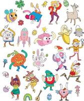 Cute Colorful and Bright Wacky Cartoon Character People Holidays vector