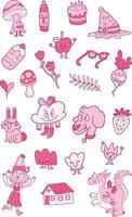 Cute Colorful and Bright Character Icon Pack Pink vector