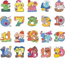 Cute Colorful and Bright Numbers Characters vector