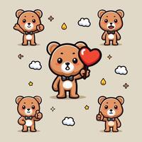 Cute teddy bear cartoon character set. Vector illustration use for graphic element.