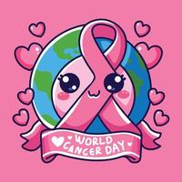 World Breast Cancer Day Vector illustration of a pink ribbon with a ribbon around the world