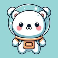 linda dibujos animados polar oso en traje espacial mascota vector ilustración