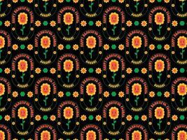 Retro fabric ethnic flower pattern on a black background vector