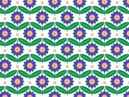 Seamless pattern with blue flowers and green leaves on a white background vector