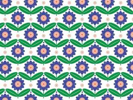 Seamless pattern with blue flowers and green leaves on a white background vector