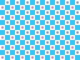 Cyan color plaid pattern with abstract doodle art vector illustration