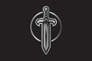 espada deporte mascota logo diseño con circular proteger vector