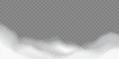 soap suds, realistic white airy soap foam with bubbles on transparent cut out background vector