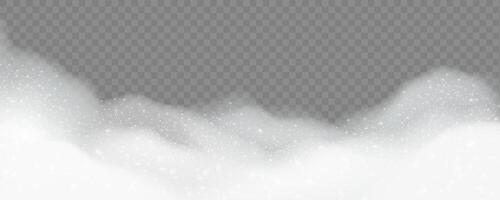 soap suds, realistic white airy soap foam with bubbles on transparent cut out background vector