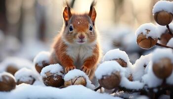 ai generado linda gatito jugando en el nieve, mirando a cámara generado por ai foto