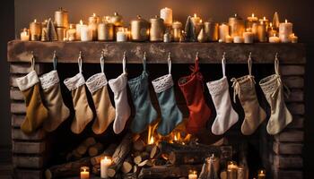 AI generated Cozy winter night  candlelight, warmth, comfort, hanging stockings, celebration generated by AI photo