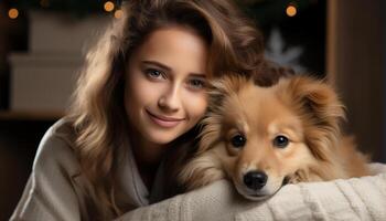 ai generado linda perro sonriente, mirando a cámara, trayendo felicidad y amor generado por ai foto