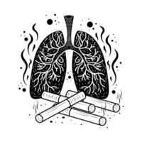 Lungs in nicotine smoke. World No Tobacco Day. Doodle vector