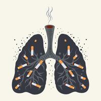 Smoker's lungs. Toxic effects of cigarette tobacco. Concept of quitting smoking. World No Tobacco Day vector