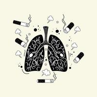 Smoker's lungs. Toxic effects of cigarette tobacco. Concept of quitting smoking. World No Tobacco Day vector