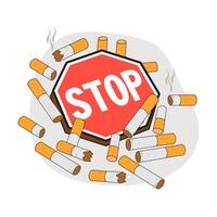 Quit smoking cigarettes cartoon. World No Tobacco Day. Let's destroy tobacco. Vector. vector