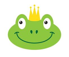 Vector flat green princess frog face in crown