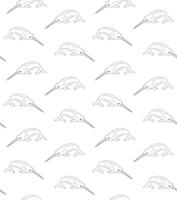 Vector seamless pattern of hand drawn narwhal
