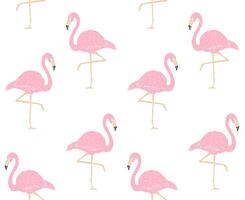 Vector seamless pattern of pink hand draw flamingo