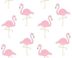 Vector seamless pattern of pink hand draw flamingo