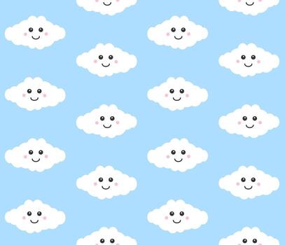 Vector seamless pattern of flat cloud with face