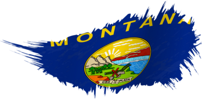Flag of Montana state in grunge style with waving effect. png