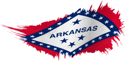 Flag of Arkansas state in grunge style with waving effect. png