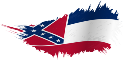 Flag of Mississippi state in grunge style with waving effect. png