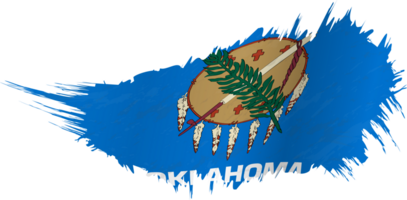 Flag of Oklahoma state in grunge style with waving effect. png