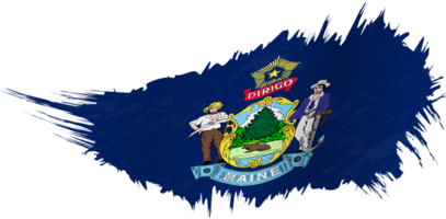 Flag of Maine state in grunge style with waving effect. png