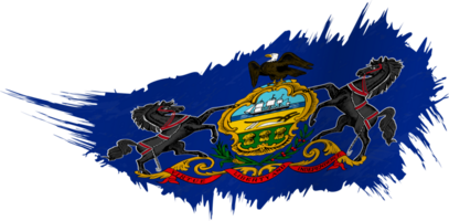 Flag of Pennsylvania state in grunge style with waving effect. png