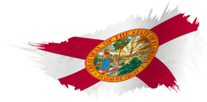 Flag of Florida state in grunge style with waving effect. png