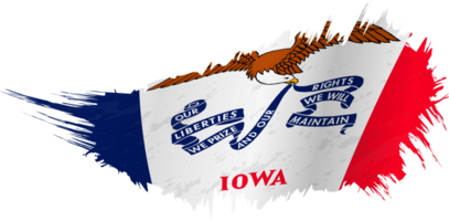 Flag of Iowa state in grunge style with waving effect. png